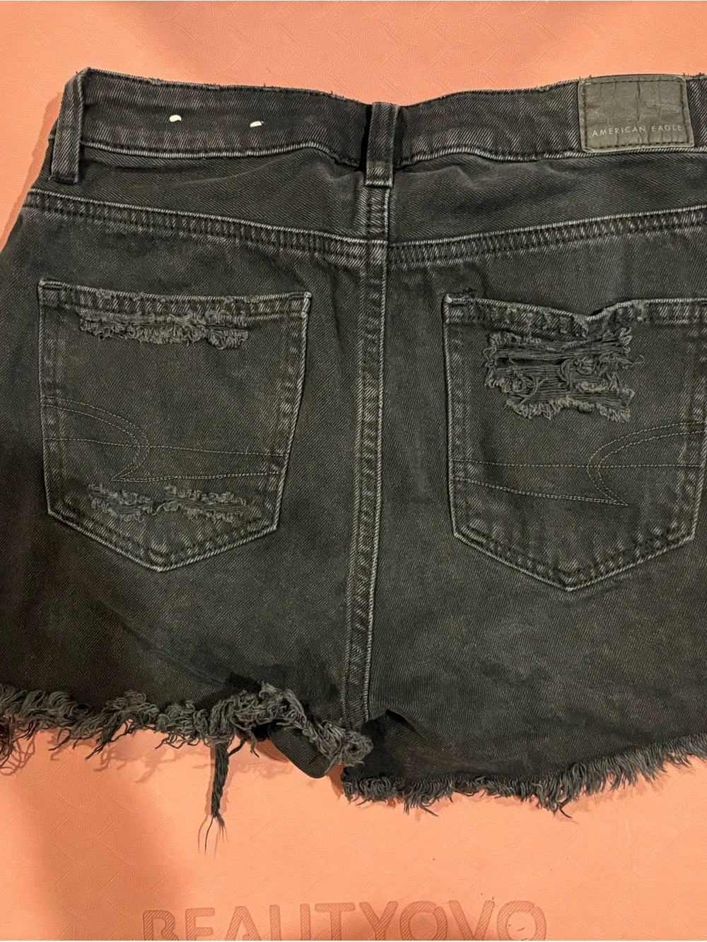 American Eagle Outfitters Black Ripped Denim Cutoff Mom Shorts